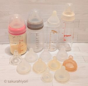 哺乳瓶拒否で実際に我が家が試した哺乳瓶と乳首の一部（ピジョン母乳実感・ヌーク・ベッタなど）